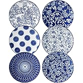 Gibsimi Ceramic Dessert Plates Set - 6 Inch Mini Appetizer Plates for Kitchen - Small Salad Plate for Snacks Side Dish Cake, Gift, Microwave Dishwasher Safe, Vintage Blue