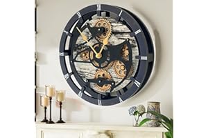 IMPROVINGLIFE The Gears Clock 16 inches Wall Clock with Real Moving Gears Convertible into a Big Mantel Clock (Grey & White)