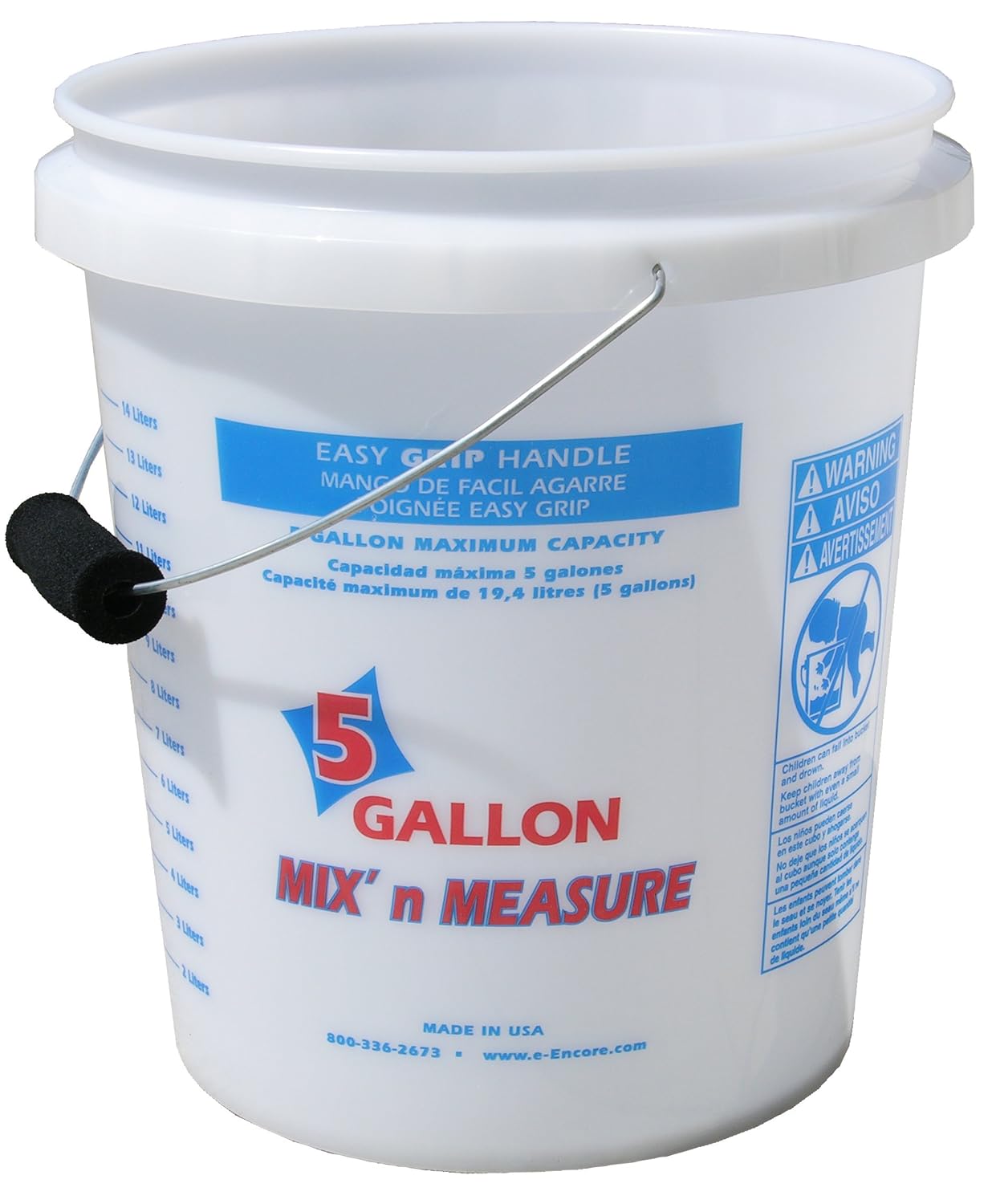 Encore Plastics 56511 Mix 'N Measure Plastic Pail with Foam Grip Handle, 5-Gallon