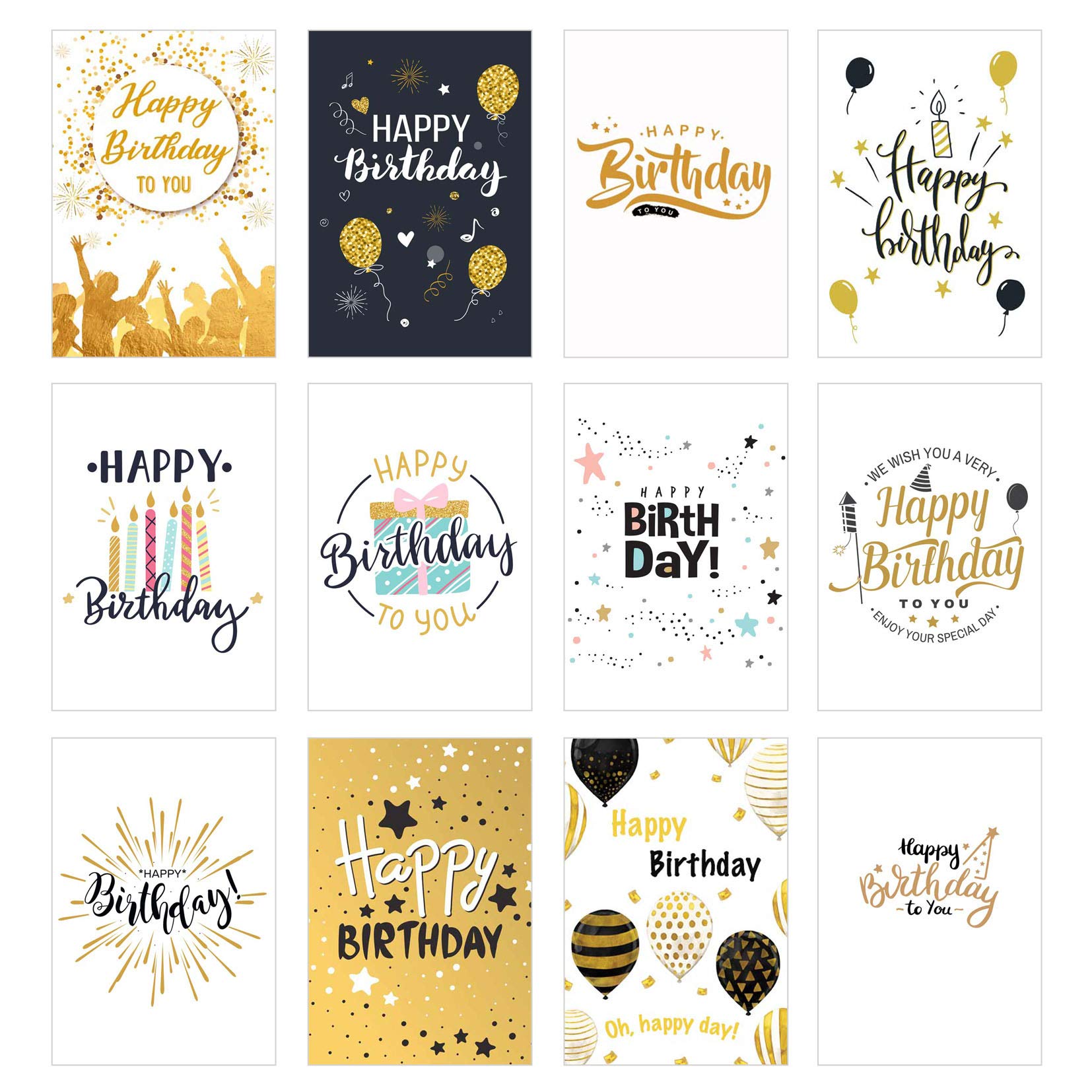 Edition Seidel Set of 12 Exclusive Premium Birthday Cards with Fine Gold Embossing and Envelope Greeting Card Birthday Card Man Woman Cards Happy Birthday Billet Sayings