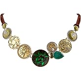 MINACHI Bohemian Vintage Floral Alloy Pendant Necklace with Leather Cord for women, Boho Luxurious Drip Oil Finish