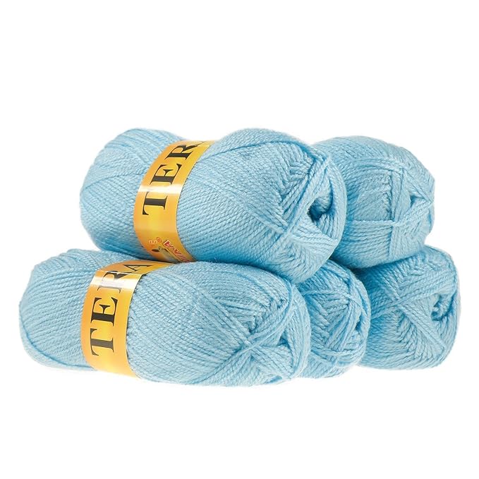 maDDma ® 5 x 100g Strickgarn TERA Uni Strickwolle Handstrickgarn Klassikgarn, freie Farbwahl, Farbe:022 hellblau