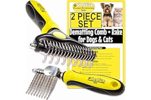 ShedTitan Dog Dematting Tools - 2 PC Set - Undercoat Rake & Dematting Comb for Dogs Doodles - Detangler Brush - Matted Hair Removal Mat Remover - Husky, Pyrenees, Persian Cats, Retriever