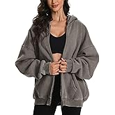 FAIABLE Womens Mens Double Zip Up Hoodie Oversized Acid Wash Heavyweight Hoodie Distress Cotton Fleece Full Zipper Sweatshirt