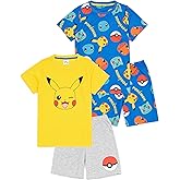 Pokemon Boys 2 Pack Pajama Set | Kids Pokémon T-Shirt & Shorts PJs Bundle | Yellow Pikachu & Blue All Over Print Pajamas