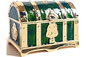 KiteStar Retro Jewelry Box Arched Vintage Rectangular Metal Chest Necklace Ring Earrings Storage Case for Women Girls (Golden Transparent Green, S)