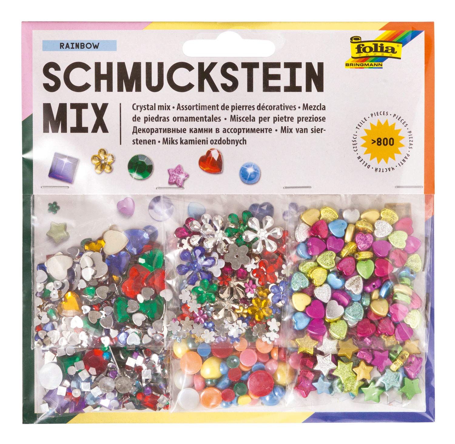 Folia 12419 - Decorative Crystals Set, Over 800 Pcs, Assorted Shapes, Sizes and Colours