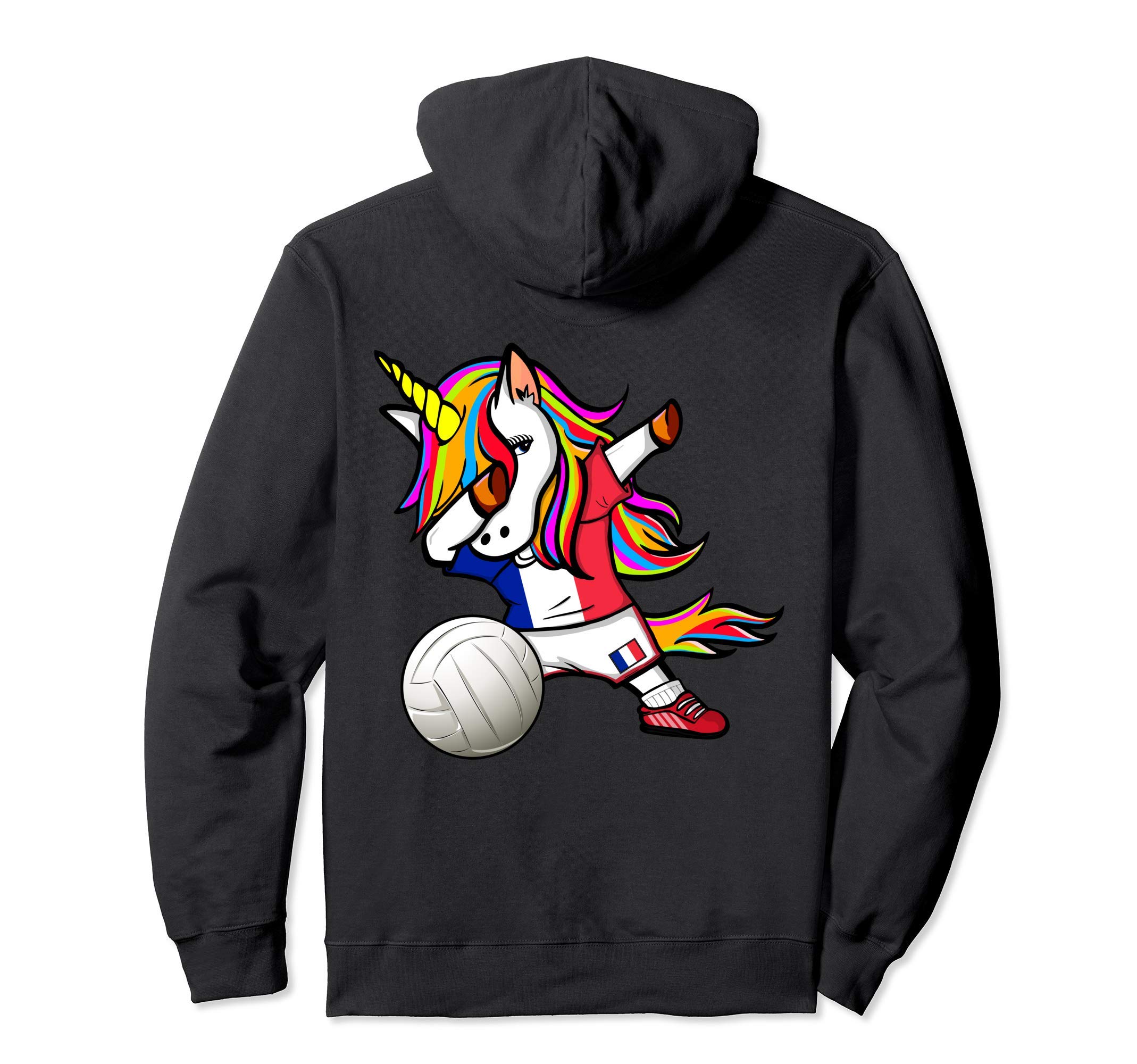 Dabbing Unicorn France Volleyball Fans Jersey - French Flag Pullover Hoodie