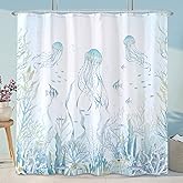 Faxdong Nautical Sea Jellyfish Shower Curtain, Teal Summer Ocean Life Beach Cool Shower Curtain Bathroom Decor 72 ×72 inch