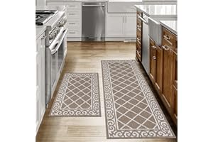 HEBE Kitchen Rug Sets 2 Piece with Runner Non Slip Kitchen Rugs and Mats Washable Kitchen Mats Set for Floor Kitchen Carpet Rug Runner for Hallway Entryway Kitchen Laundry