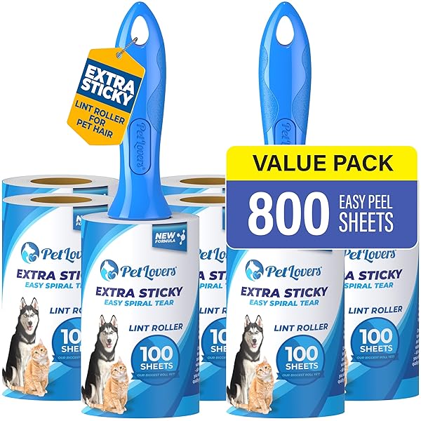 PETLOVERS EXTRA STICKY LINT ROLLER ULTIMATE VALUE SET 800 SHEETS FOR PET HAIR REMOVAL, DOG AND CAT LINT REMOVER 8 PACK