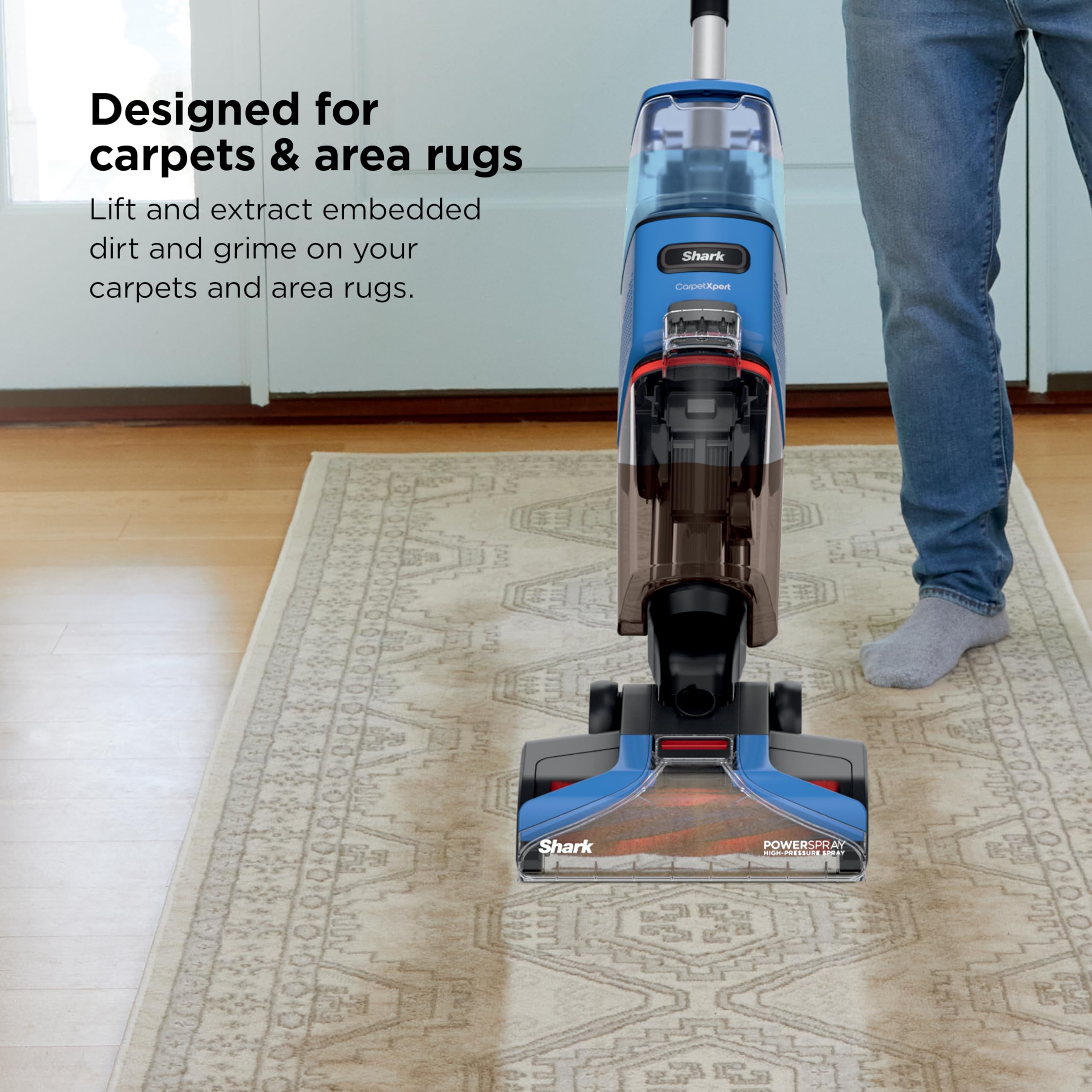 Shark CarpetXpert Upright Carpet & Area Rug Cleaner, Perfect for Pets, Lightweight & Powerful, Dirt, Grime, & Odor Removal, Carpet Shampooer, Cleaning Solution, Blue, EX121BRN