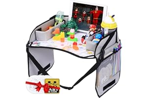 Innokids Kids Travel Lap Tray Children Car Seat Activity Snack and Play Tray Desk with Erasable Surface, iPad & Tablet Holder, Detachable Organizers for Cars, Planes & Baby Stroller (Gray)
