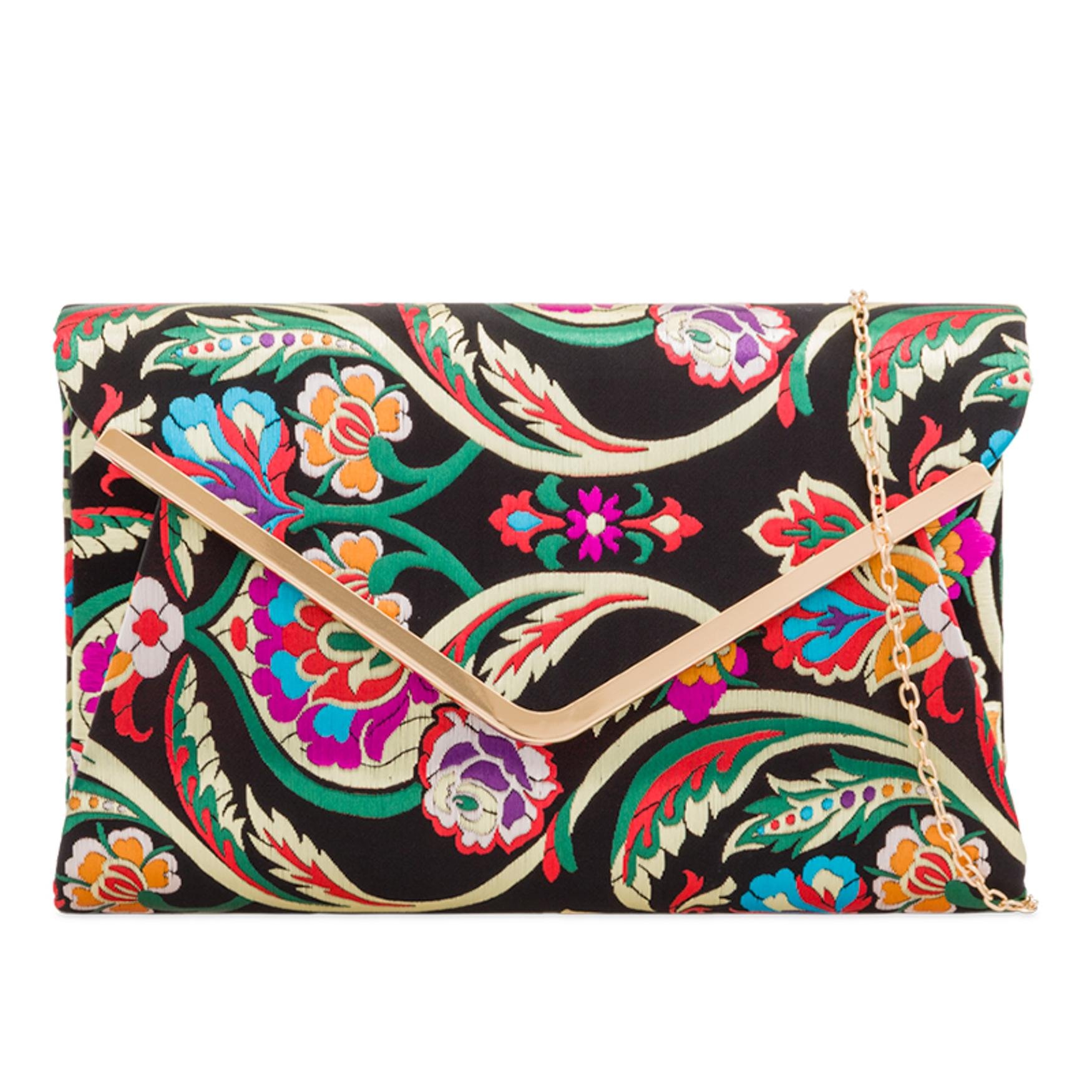 Purple Possum® Clutch Bag Black Satin Floral Evening Bag, Ladies Large Pink Purple Blue Green Flowers Shoulder Bag, Prom Wedding Handbag