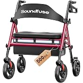 soundfuse Foldable Bariatric Walker for Seniors, 20" Ergonomic Padded Seat | 500lb Heavy Duty Rollator, 27.6" Extra Wide Frame, Dual Height Adjustable, 8" All-Terrain Wheels, Safe Braking &amp; Storage Bag