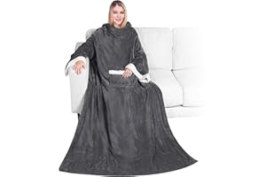PAVILIA Fleece Blanket with Sleeves for Women Men Adults, Wearable Blanket Warm Soft Plush, Cozy Pocket Sleeved TV Throw
