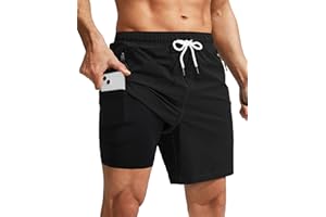 Viodia Men's Swim Trunks with Compression Liner Quick Dry Board Shorts Swimsuit Swimwear for Men with Zipper Pockets