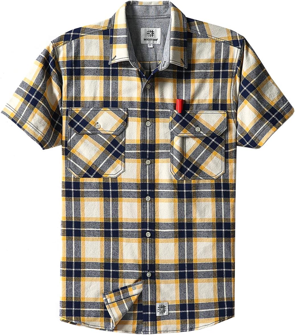 Men's Short Sleeve Plaid Checkered Button Down Casual Work Shirts