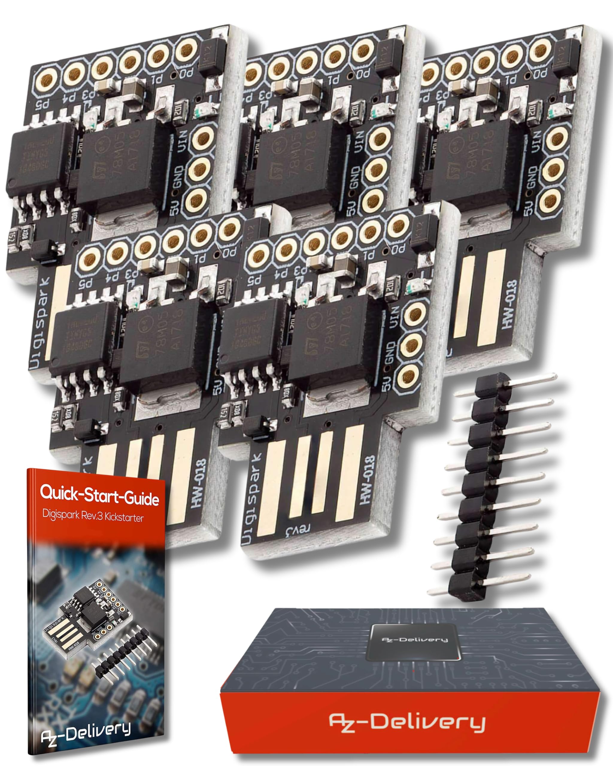 AZDelivery Compatible with ATTiny85 Digispark I2C LED Rev.3 Kickstarter 5V IIC SPI USB Development Board 6 I/O Pins Compatible With Arduino Including E-Book! (Pack of 5)