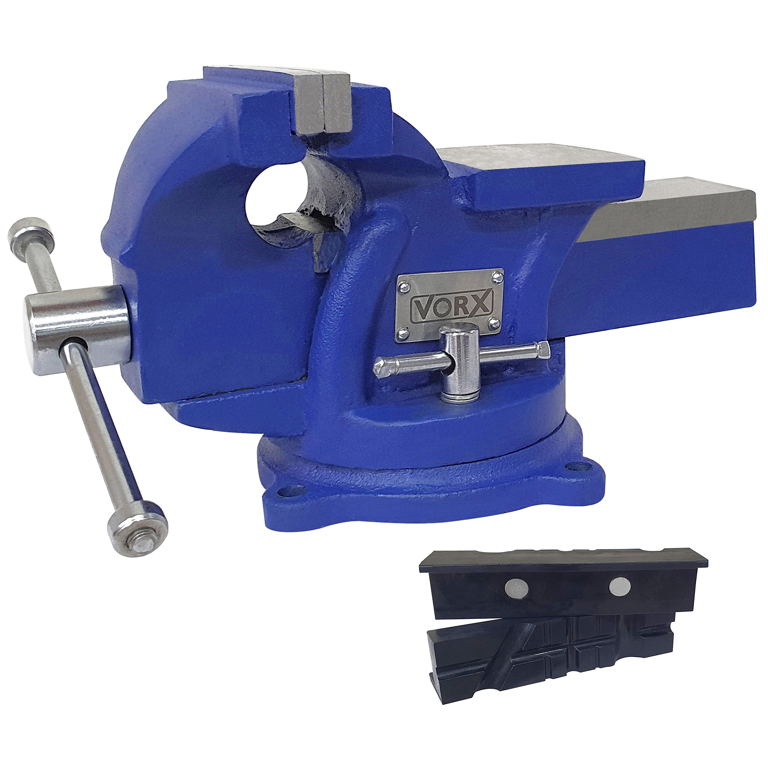 VORX Vice Bench Vice 4" Jaw Bench Engineer Workshop Swivel 360 Degrees Base Heavy Duty with Magnetic Soft Jaws, 1% Sale Value Will be Donated to Children's Hospital Sheffield