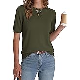 BTFBM Short Sleeve Sweater for Women Spring Tops Crew Neck Lightweight Pullover Loose Dressy Casual Blouse Basic Clothes