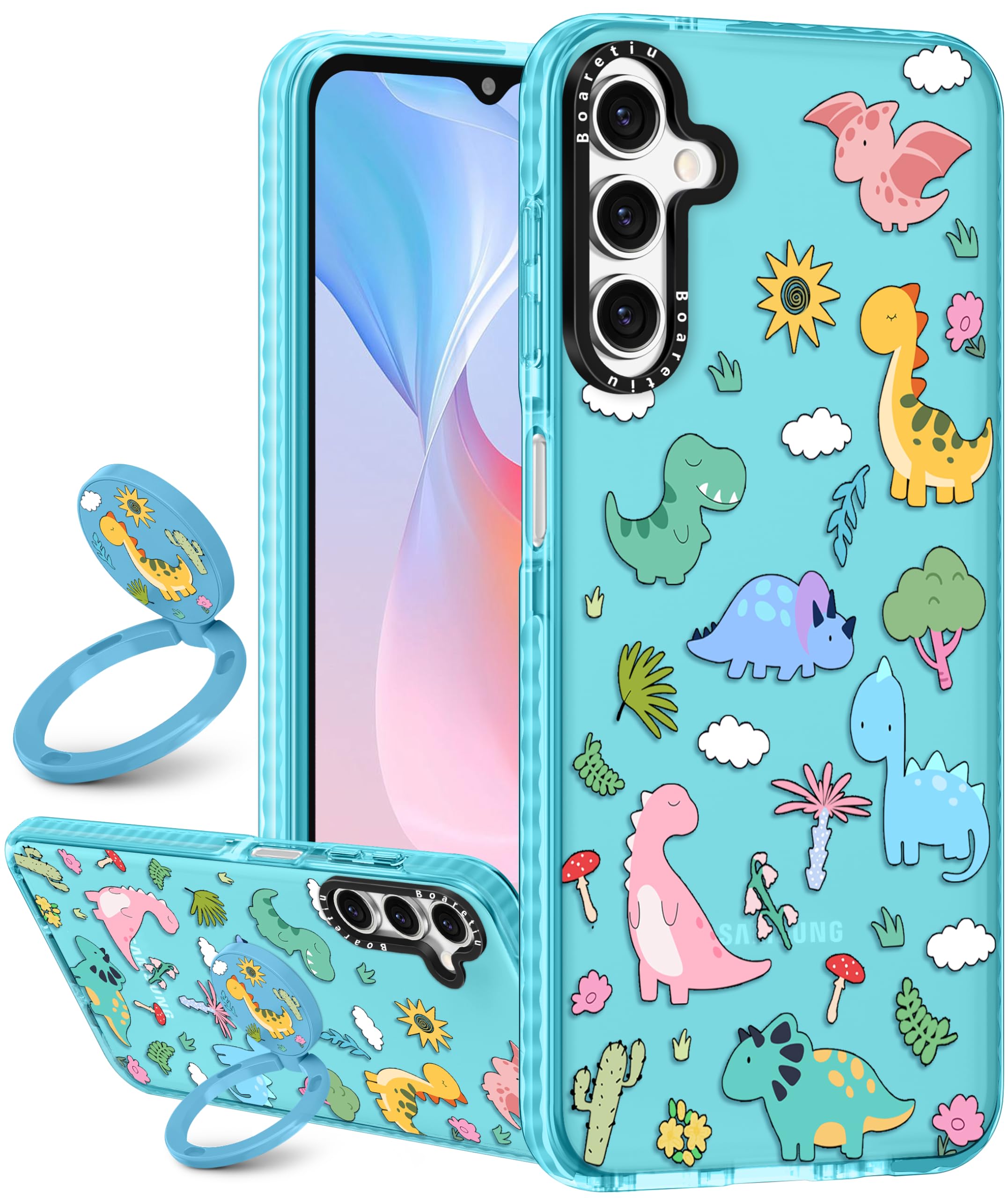 Photo 1 of Boaretiu Cute Kawaii Case for S24 Phone Case with Kickstand - Fashion 360° Sticky Rotate Ring Holder Design for Women Girls Girly for Galaxy S24 Case, Dinosaur