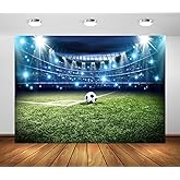 BELECO 7x5ft Fabric Football Backdrop Soccer Pitch Sports Stadium Soccer Field Green Grass Lawn Background Soccer Theme Party Decorations Banner Birthday Photoshoot Studio Props