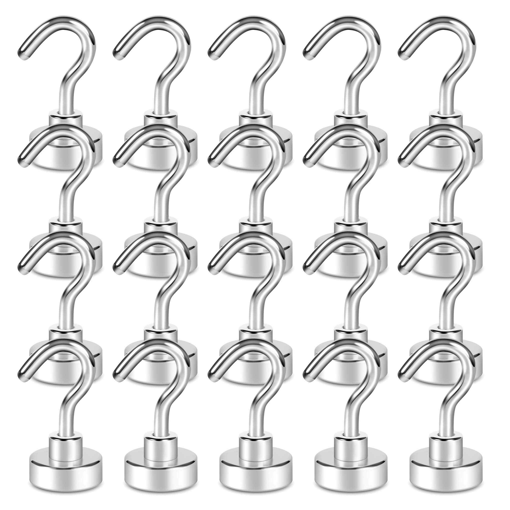 Magnetic Hooks,22LBS+ Cruise Essentials Neodymium Magnet Hook with 3 Layers Ni Strong Corrosion Protection, Ideal for Indoor Hanging(Silvery White, Pack of 20)