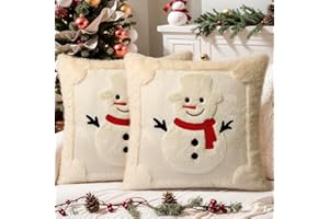 SEGXCFL Christmas Pillow Covers 18x18 Set of 2 Decorative Soft Plush Faux Rabbit Fur Christmas Snowman Pillow Covers Beige 3D Embroidered Couch Cover Sofa Bedroom Living Room Holiday Winter Home Decor