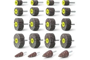 H-BROTACO 20-Piece Flap Wheel Set, 6 Sizes 60/80/120/240 Grit – 1/4" Shank Abrasive Flap Wheels for Drill & Die Grinder, Rust Removal, Deburring & Surface Polishing