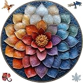 Qiuenisray Wooden Puzzles, Mandala Flower Jigsaw Puzzles 11.2x11.2 in | Wood Puzzle for Woman 200 Pieces, FSC Certified Beautiful Wall Decor, Unique Shaped Plant Puzzle Piece, Gift for Family Game