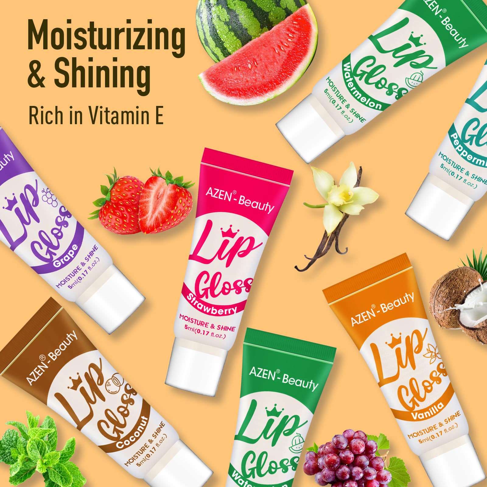 AZEN 24 Pack Lip Gloss Set, Clear Lip Gloss Bulk, Lip Oil for Dry Cracked Lips Moisturizing Hydrating Nourishing with Vitamin E