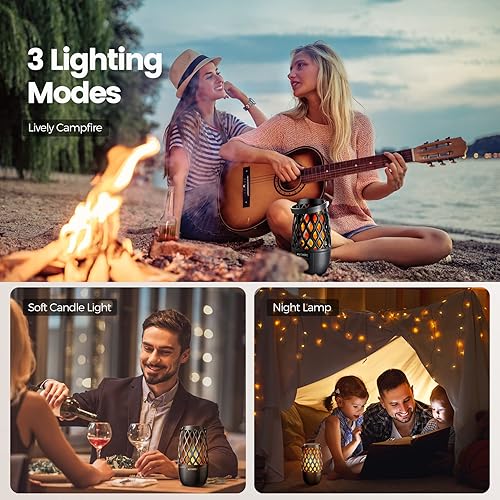 Outdoor Bluetooth Speaker Mit LED-Flammenlicht – Wasserdichter Lautsprecher Mit Ständer & Aufhänger | 2er Pack Für Garten, Camping & Party
