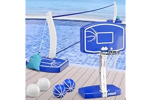 HYES 2-in-1 Pool Basketball Hoop and Volleyball Net, Pool Volleyball & Poolside Basketball Game Set for Inground Swimming Pool, Summer Outdoor Water Games Toys for Kids Teens Adults Family