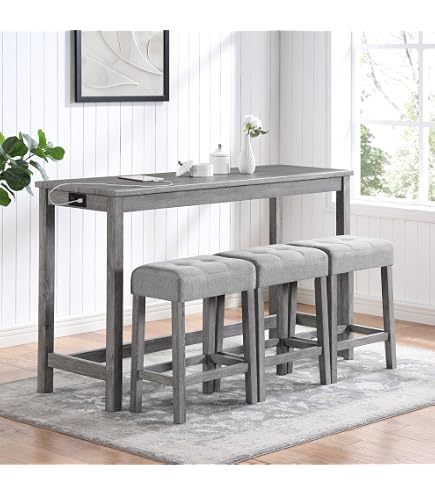 Bar Table And Chairs 4 Piece Counter Height Long Dining Table Set ...