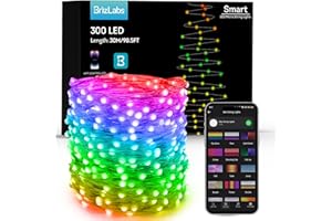 BrizLabs Smart Christmas Fairy Lights, 98ft 300 LED WiFi Christmas Fairy Lights Work with Alexa & Google Home, Rainbow Xmas Light Dimmable Xmas Decorative Lighting Music Sync for Home Holiday Party