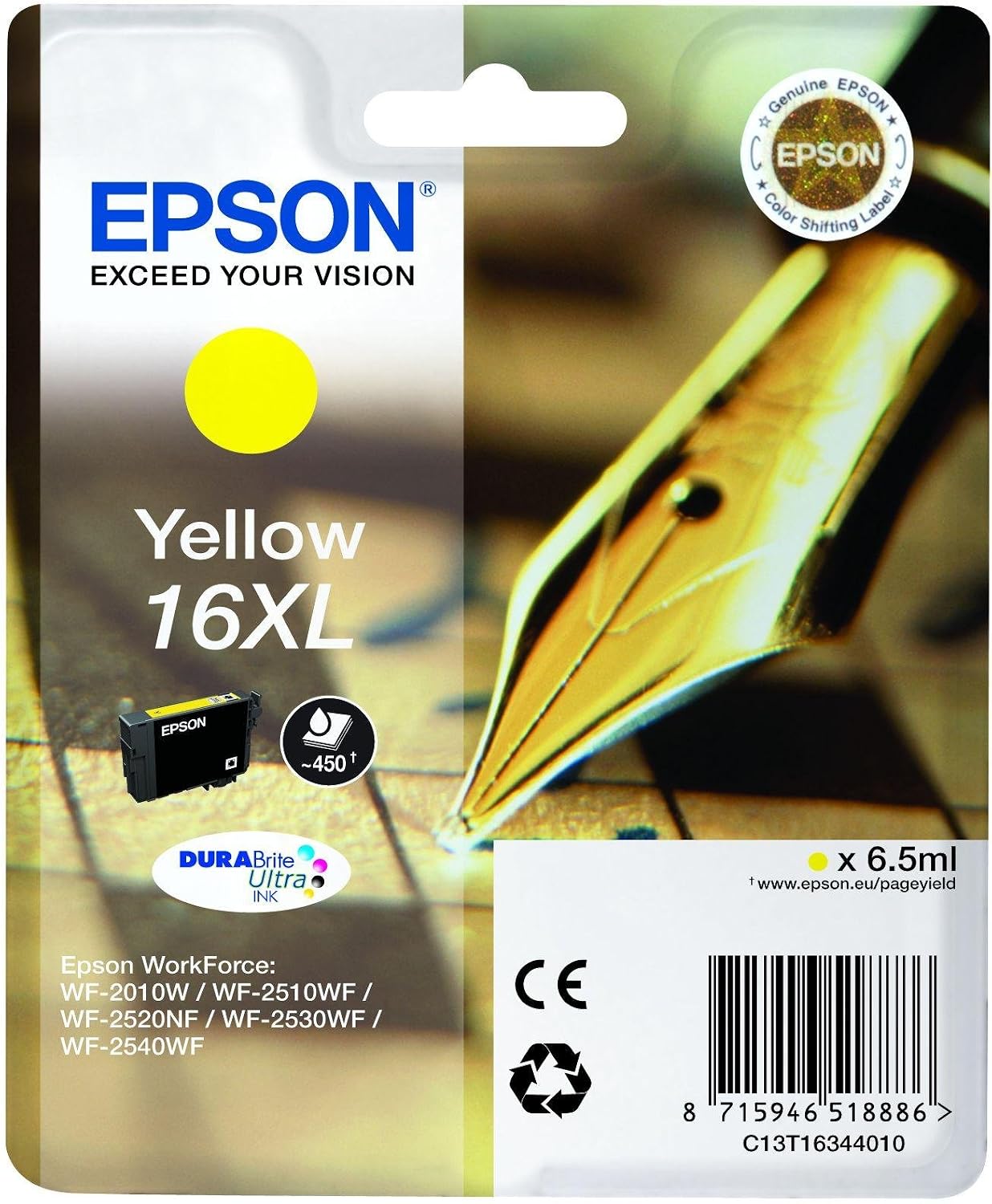 Epson 16XL Yellow Pen & Crossword High Yield Genuine, DURABrite Ultra Ink, XL High Capacity