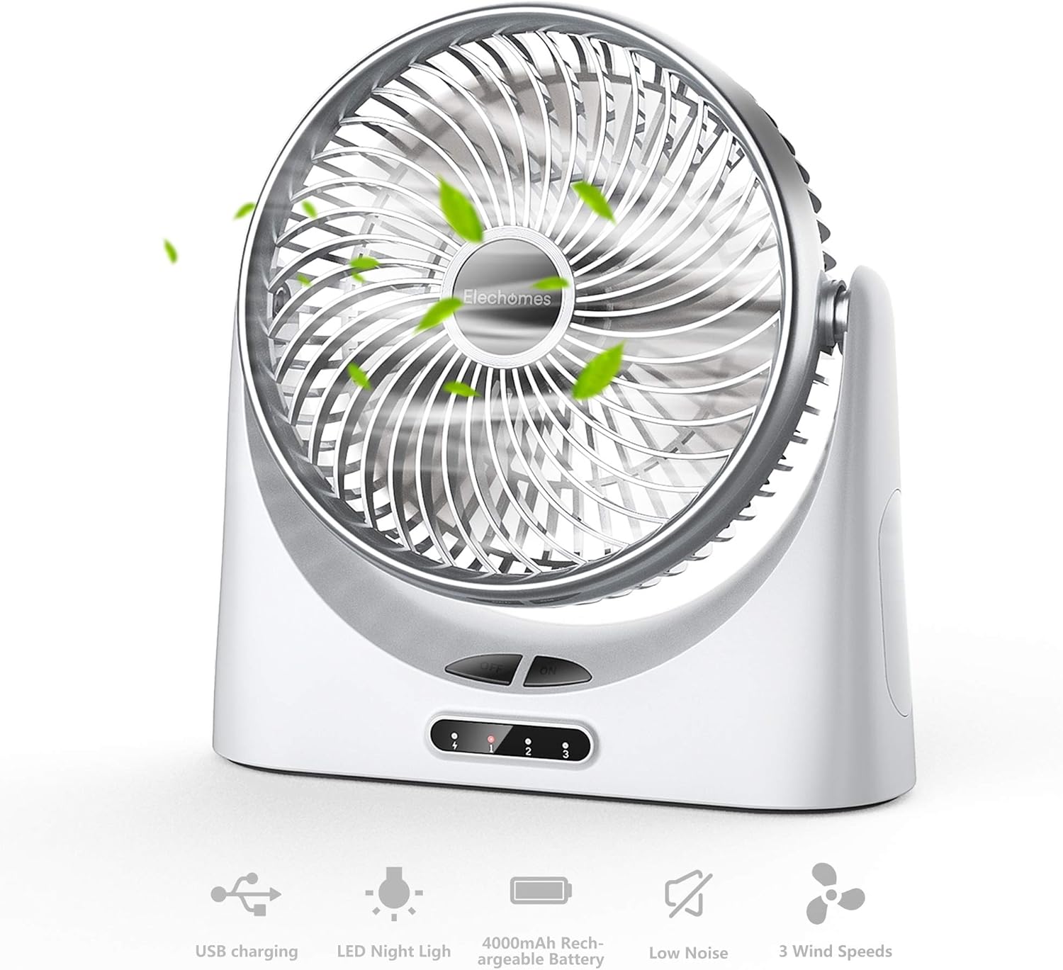 Desk Fan USB, Elechomes 4000mAh Rechargeable Battery Small Personal air circulator fan Mini
