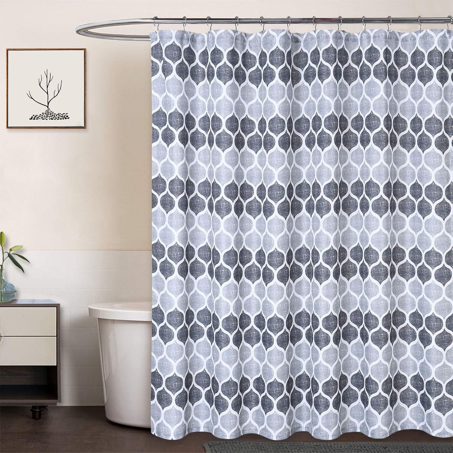 CAROMIO Grey Fabric Shower Curtain, Moroccan Geometric Ogee Patterned Modern Fabric Shower Curtain for Bathroom, Grey/Silver, 72 x 72 Inch