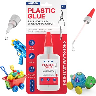 GH1200 2-IN-1 Plastic Glue with Brush & Nozzle, Quick Bonding