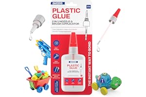 GH1200 (2-in-1) Super Glue for Plastic with Brush Applicator & Nozzle - Fast Setting Plastic Glue Heavy Duty for Solid Bonds, DIY & More, Crystal Clear & No Stain Glue