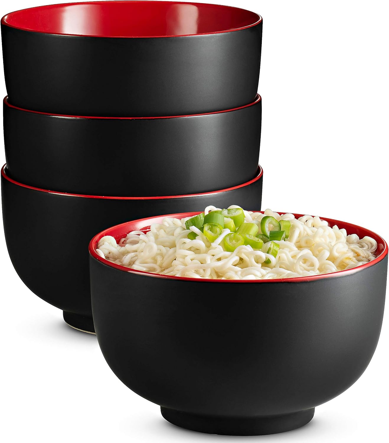 Amazon Com Kook Japanese Ceramic Noodle Bowl Pho Ramen Deep Interior Black And Red Capacity Limit 34 Oz Set Of 4 Kitchen Dining