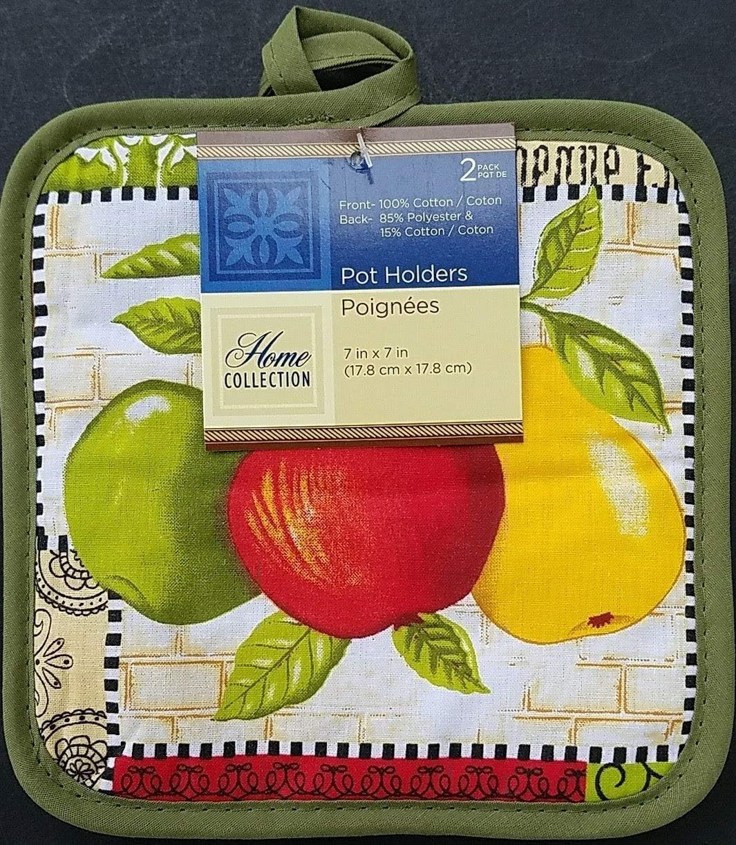 Kitchen Two Apples & Pear Theme Linen & Placemats, Select: Items (Pot Holders 2/Pk)