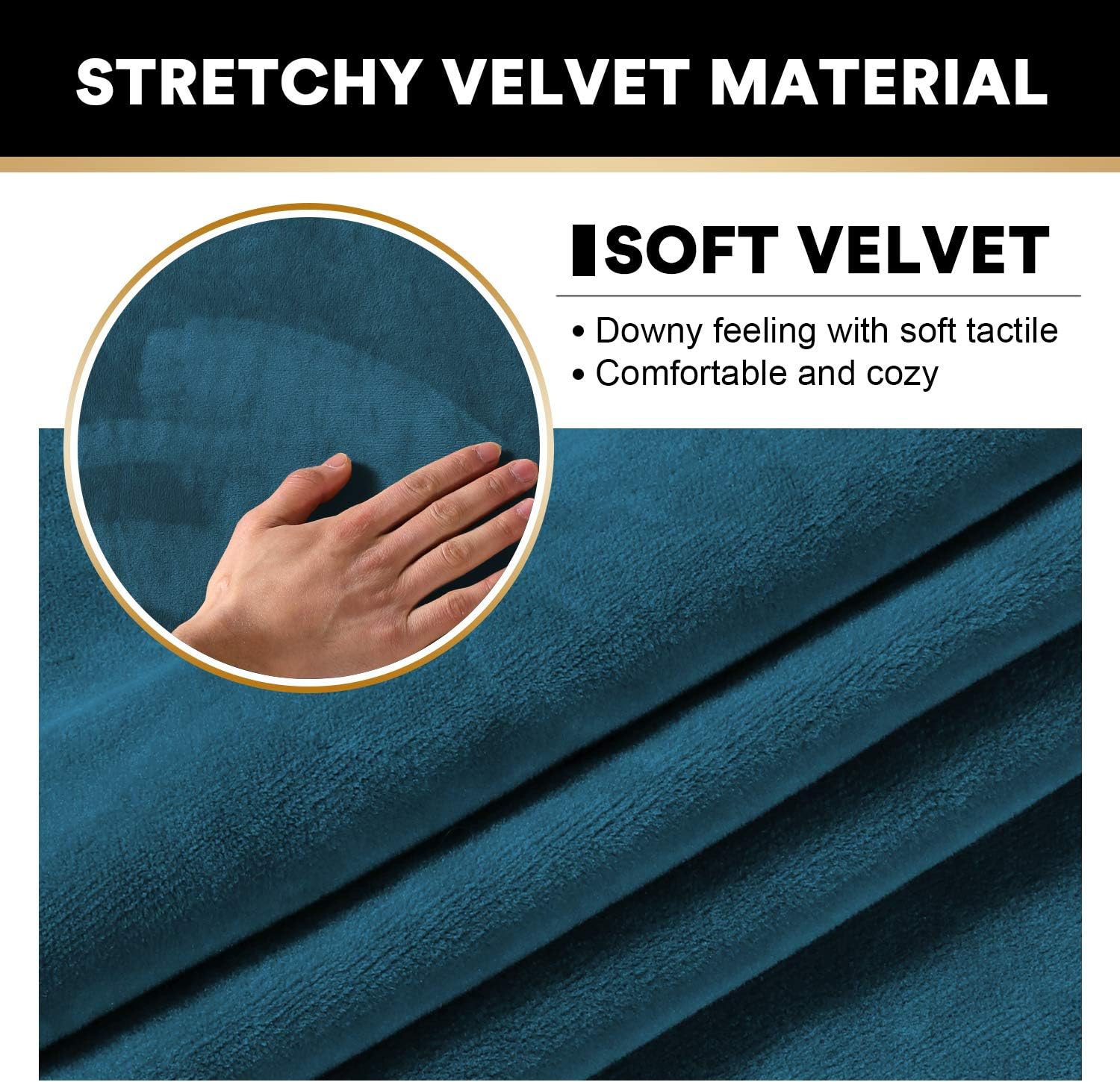 Real Velvet Stretch Chair Covers 2 Piece Armchair Cover Slipcovers - Include Base Cover and Cushion Cover - Sofa Covers Couch Covers 1 Seater Chair Slip Cover, Feature Thick Soft Velour, Deep Teal: Home & Kitchen