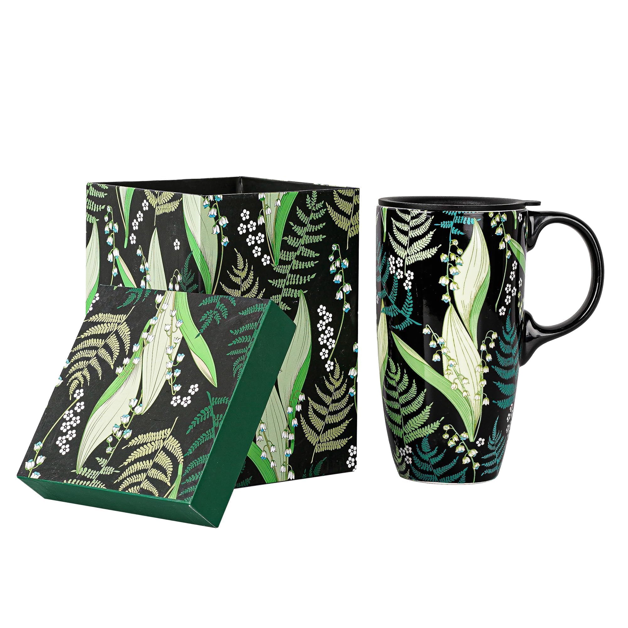 Topadorn Ceramic Travel Mug with Lid and Handle Gift for Coffee Lovers Coffee Mug Latte Teacup Milk Mug in Color Box 17 Oz, Microwave & Dishwasher Safe, Green