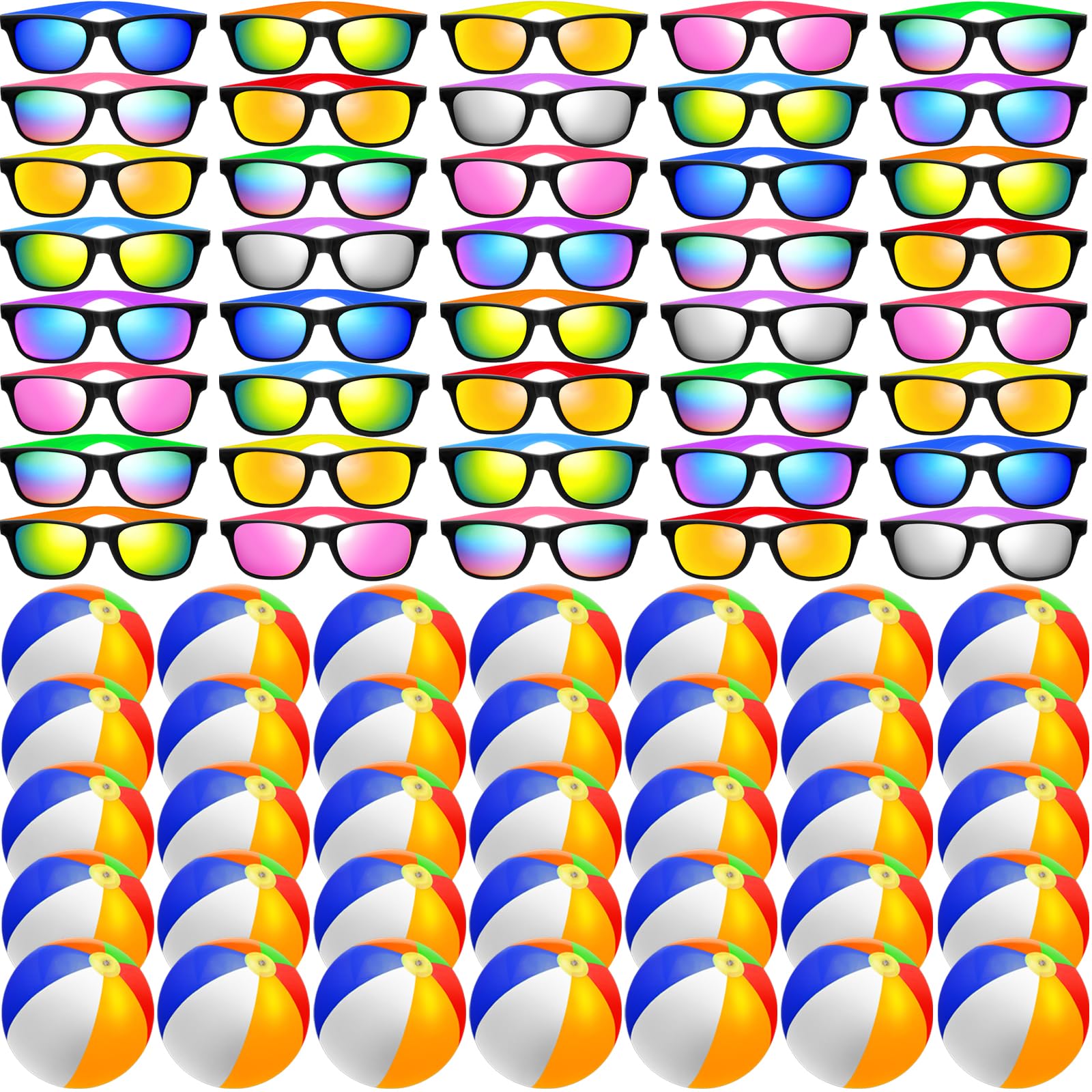 Photo 1 of Oleitodh 60Pcs Sunglasses Beach Balls Bulk Party Favors Kids 30Pcs Neon Sunglasses 30Pcs 12" Beach Balls Boys Girls Graduation Party for Summer Beach Pool Party Favors Goodie Bag Supplies Age 3-8