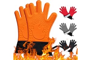 JOLLY GREEN PRODUCTS Ekogrips Plus Oven Gloves with Fingers, Comfy Waterproof Silicone Oven Mitts Heat Resistant with Long Cuff, Insulated BBQ Gloves Perfect for Grilling, Baking, Smoker, Canning, and Pizza, Orange, OSFM