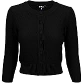 YEMAK Women's Cropped Cardigan Sweater – 3/4 Sleeve Crewneck Basic Classic Casual Button Down Soft Crochet Knit Top (S-3XL)