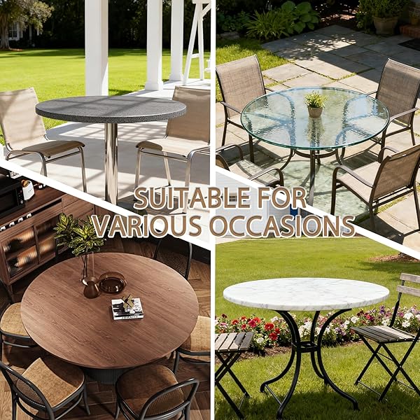 ASNOMY FITTED ROUND WASHABLE TABLE COVER, WIPEABLE WATERPROOF TABLE CLOTH FITS 48″-56″ DIAMETER ROUND TABLE FOR DINING,CAMPING,BANQUETS,PARTIES,INDOOR AND OUTDOOR, 2PC