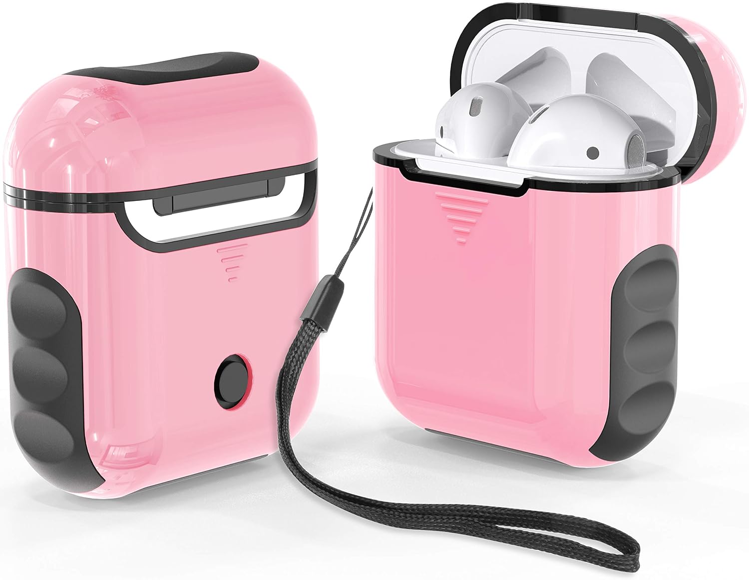 ORETECH Case for AirPods 1/2, 1 Shockproof Anti-Scratch Silicone PC Accessories Case, Pink and Black, Pink & Black